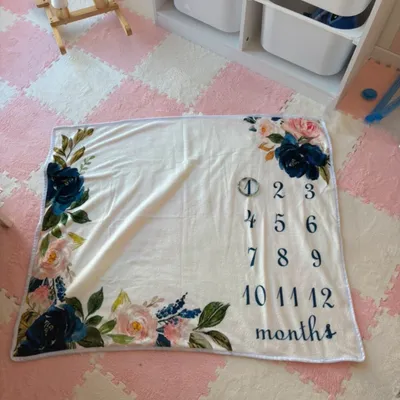 Plaid étapes bébé 1 à 12 mois – tapis photo avec anneau